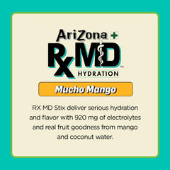 AriZona textura del polvo destacando ingredientes frutales y electrolitos