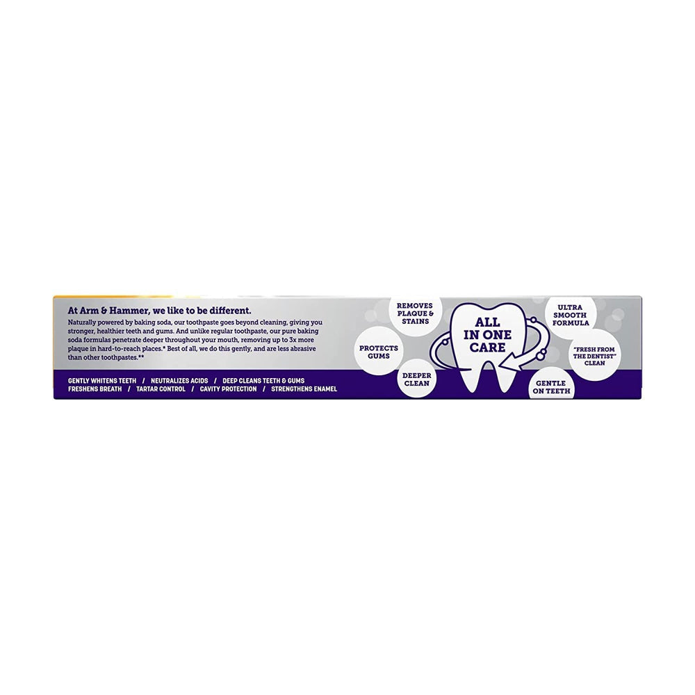 Arm & Hammer tubo junto a mano para comparar tamaño y conveniencia de 6 oz