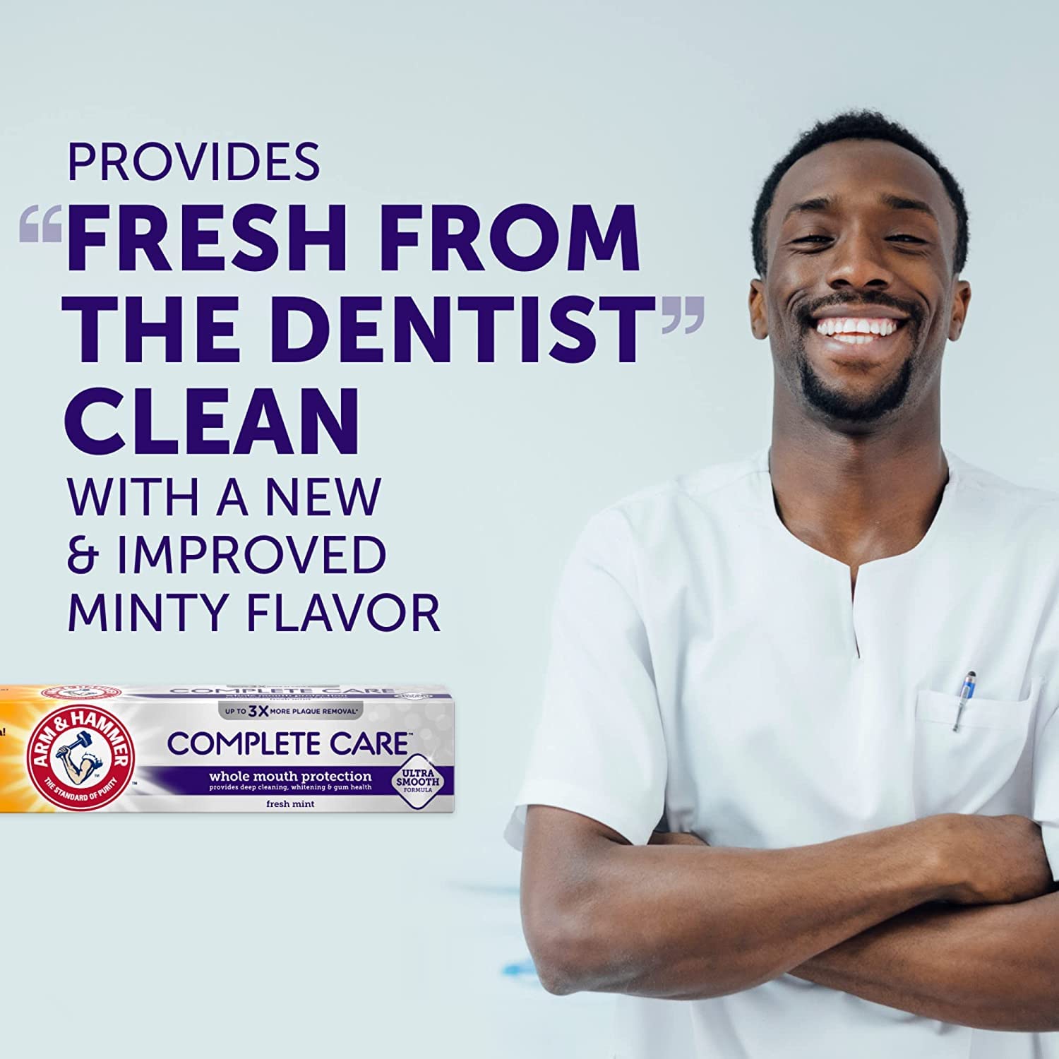 Arm & Hammer etiqueta con flúor destacando protección anticaries