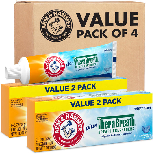 Arm & Hammer frente del paquete mostrando cuatro tubos y ahorro