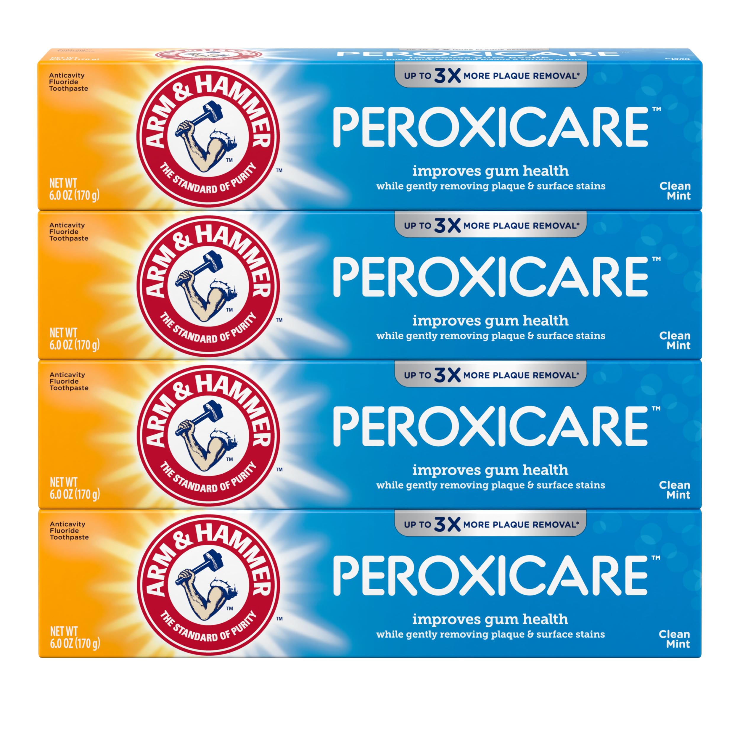 Arm & Hammer tubo frontal mostrando etiqueta y sabor Clean Mint, limpieza efectiva
