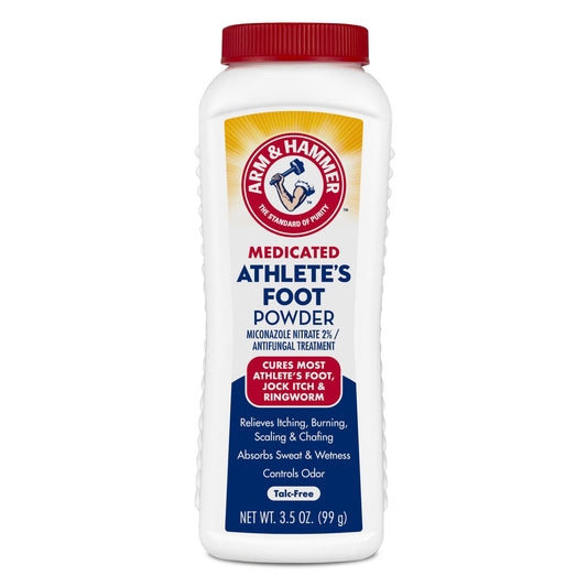 Arm & Hammer frontal del envase mostrando la marca y beneficio de alivio