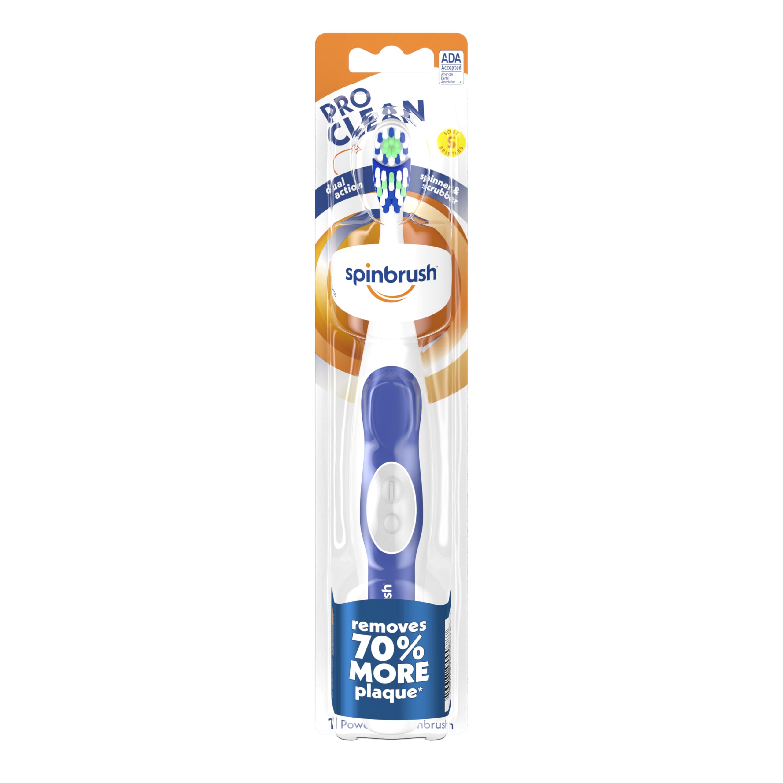 Arm & Hammer Spinbrush vista frontal producto listo para usar y limpiar mejor