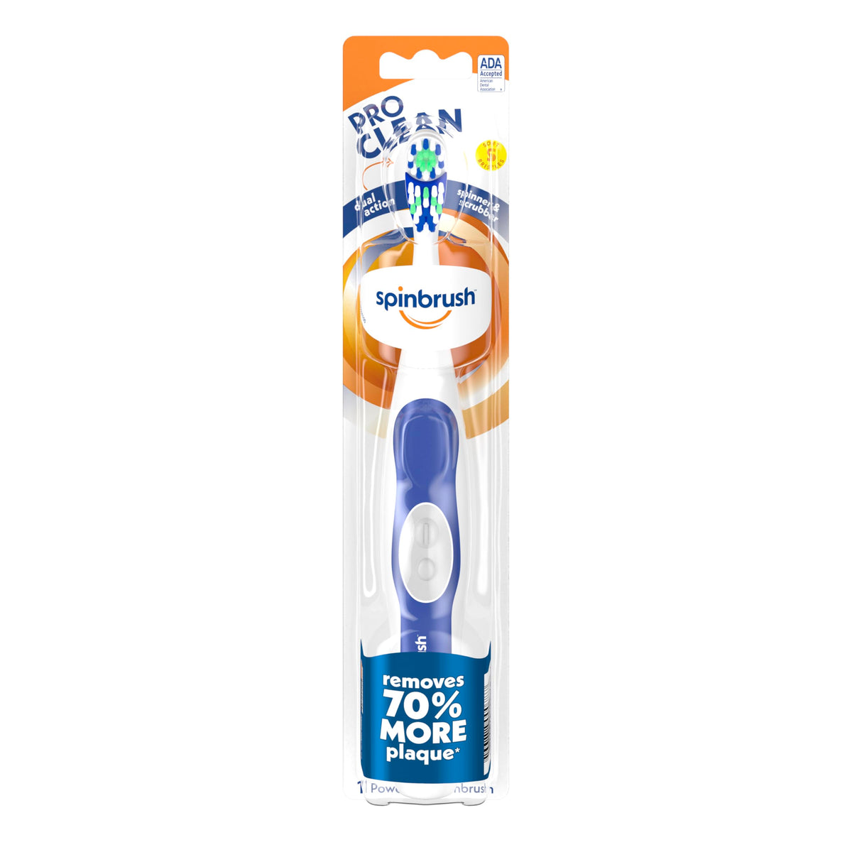 Arm & Hammer Spinbrush vista frontal producto listo para usar y limpiar mejor
