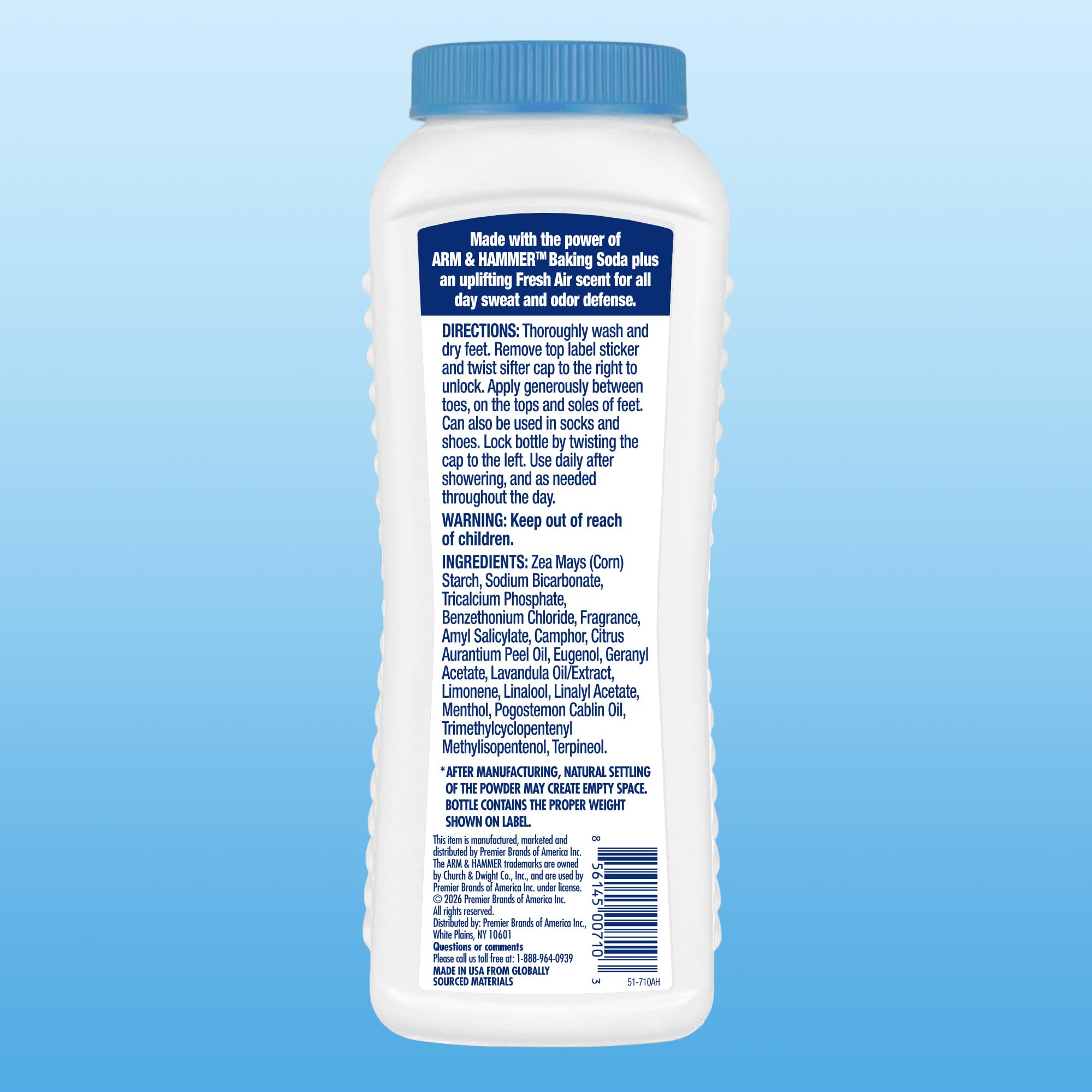 Arm & Hammer primer plano textura del polvo, absorción visible