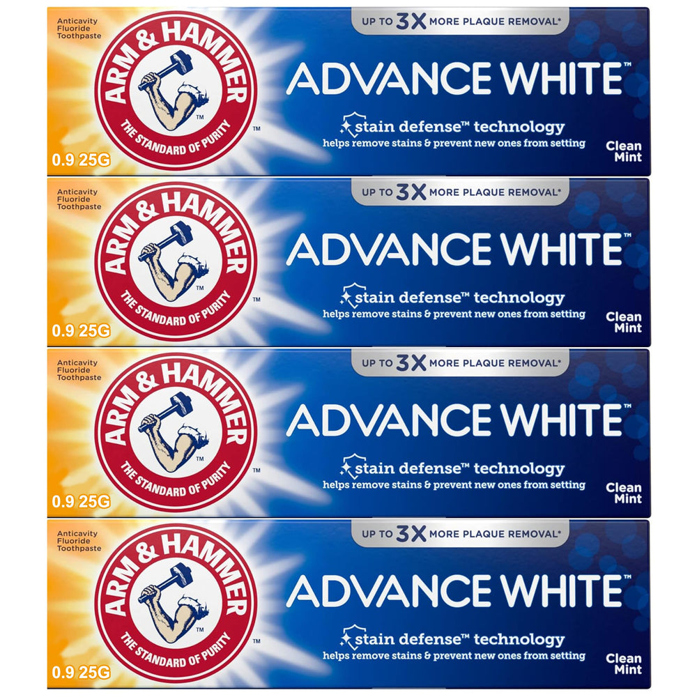 Arm & Hammer tubo frontal en caja mostrando tamaño de viaje y portabilidad