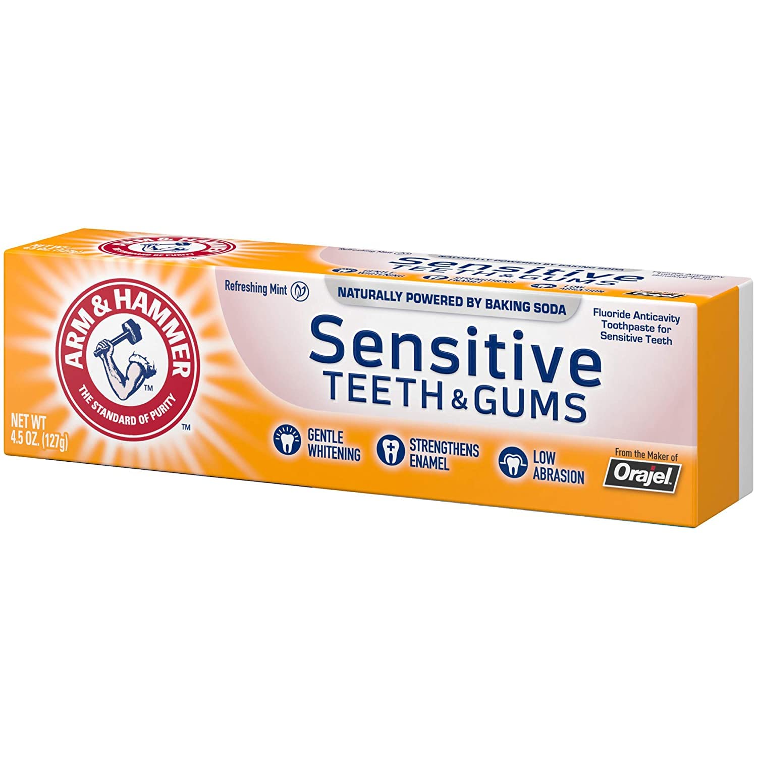 Arm & Hammer tubos dispuestos sobre tocador, organizada rutina diaria