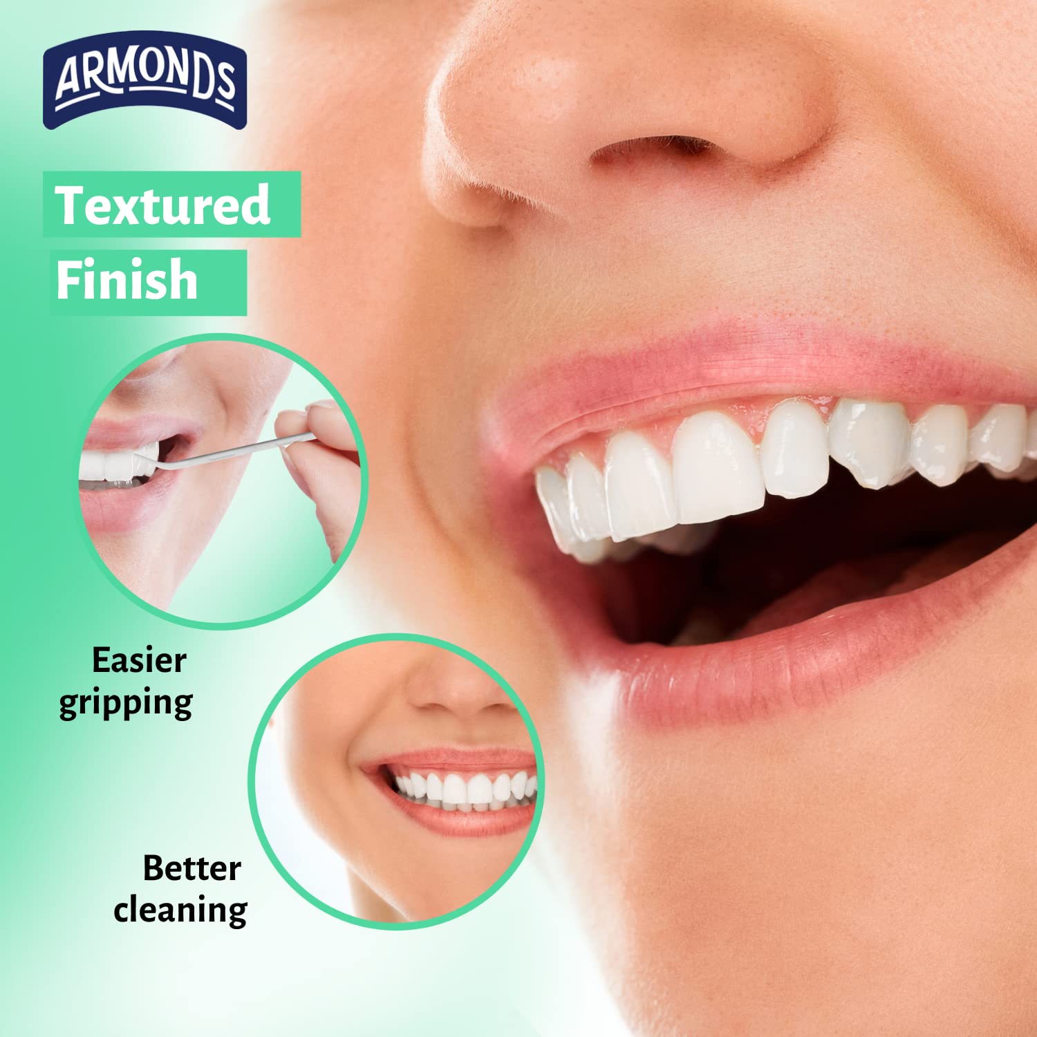 Armonds punta tri-cónica detalle, limpia entre dientes eficazmente