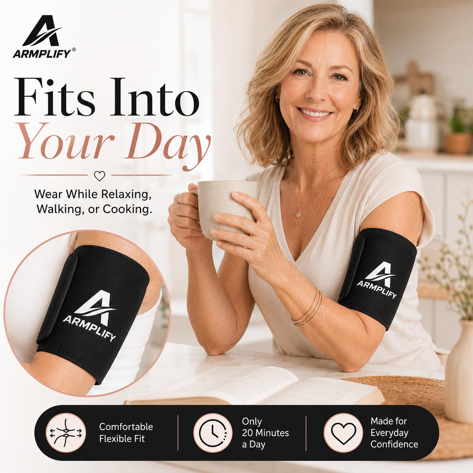 ARMPLIFY ARM en ambiente deportivo mostrando uso en running y yoga
