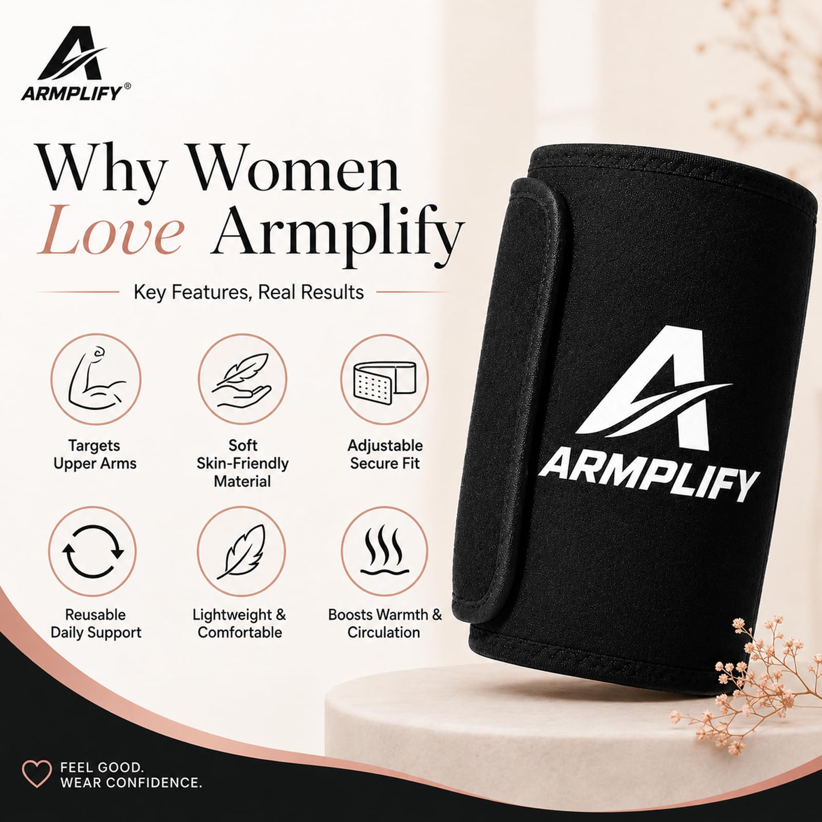 ARMPLIFY ARM cierre de velcro mostrando ajuste seguro y fácil