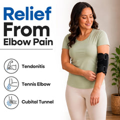 ARMSTRONG AMERICA close-up del splint removible que estabiliza el codo