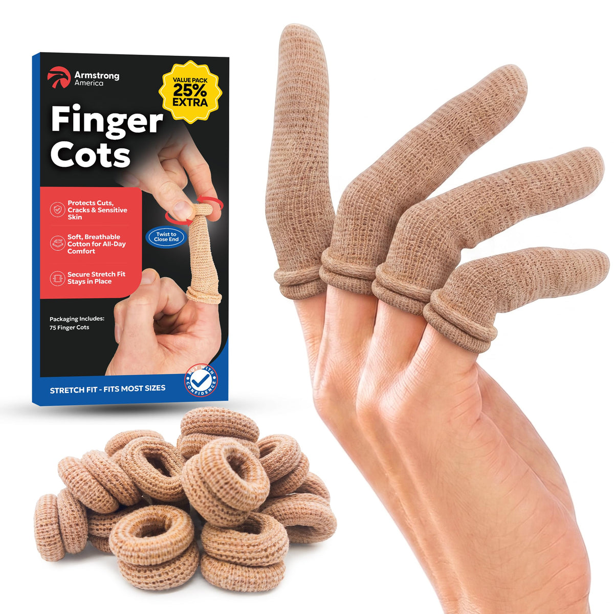 ARMSTRONG AMERICA empaque frontal del paquete de 75 fundas, solución práctica