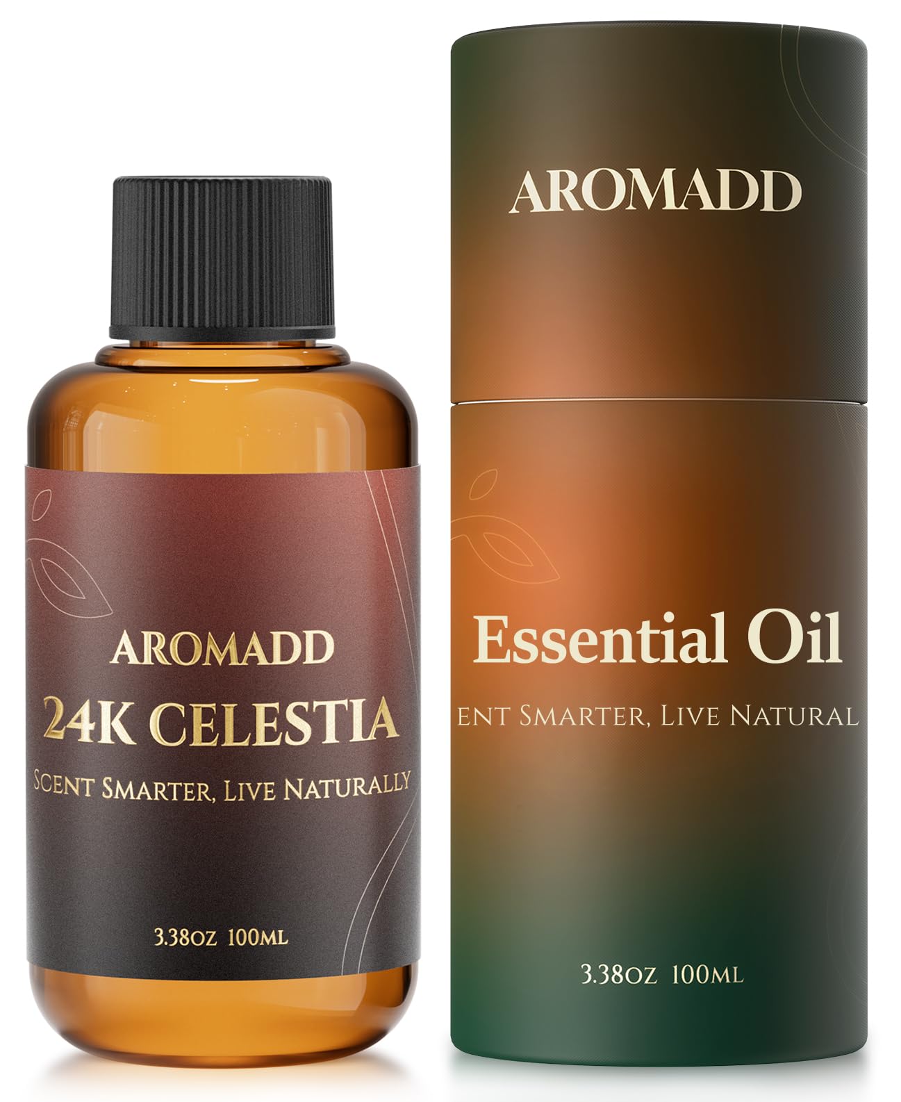 AROMADD frasco frontal 24K Celestia 100 mL mostrando diseño premium y beneficio de elegancia