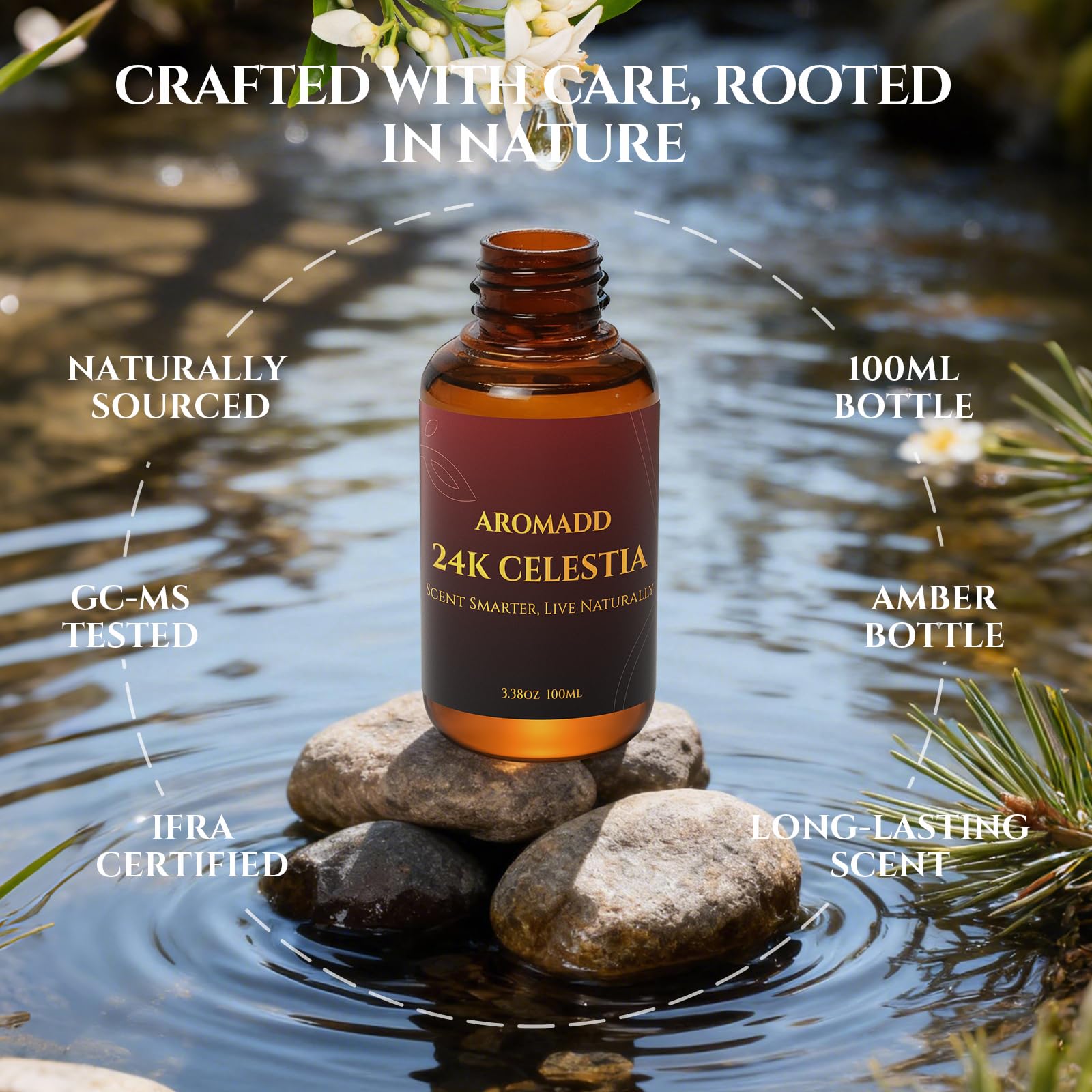 AROMADD aceite 24K Celestia textura concentrada demostrando beneficio de larga duración