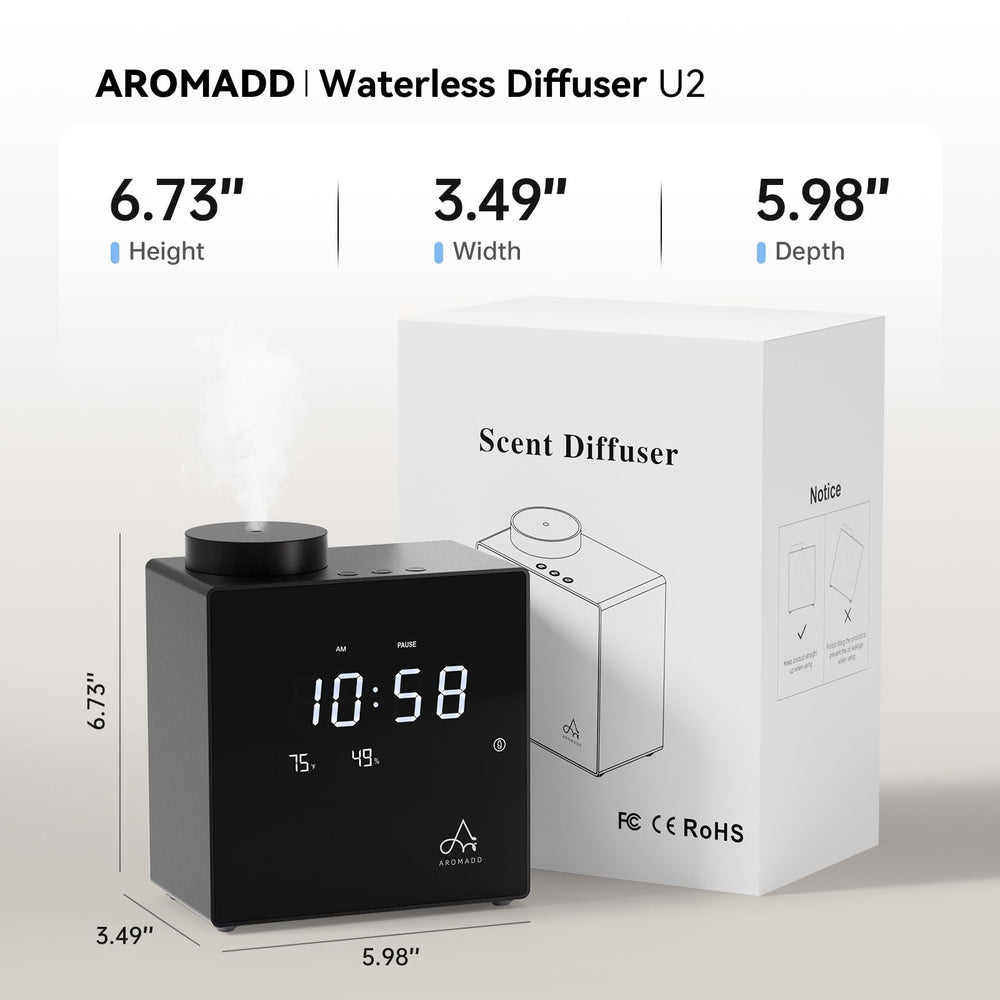 Aromadd comparación de tamaño con mano para mostrar escala compacta
