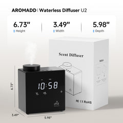 Aromadd comparación de tamaño con mano para mostrar escala compacta