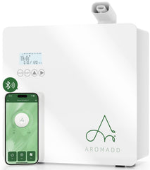 Aromadd difusor frontal mostrando diseño compacto y cobertura profesional