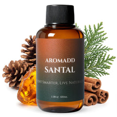 Aromadd Santal botella frontal mostrando tamaño y diseño práctico