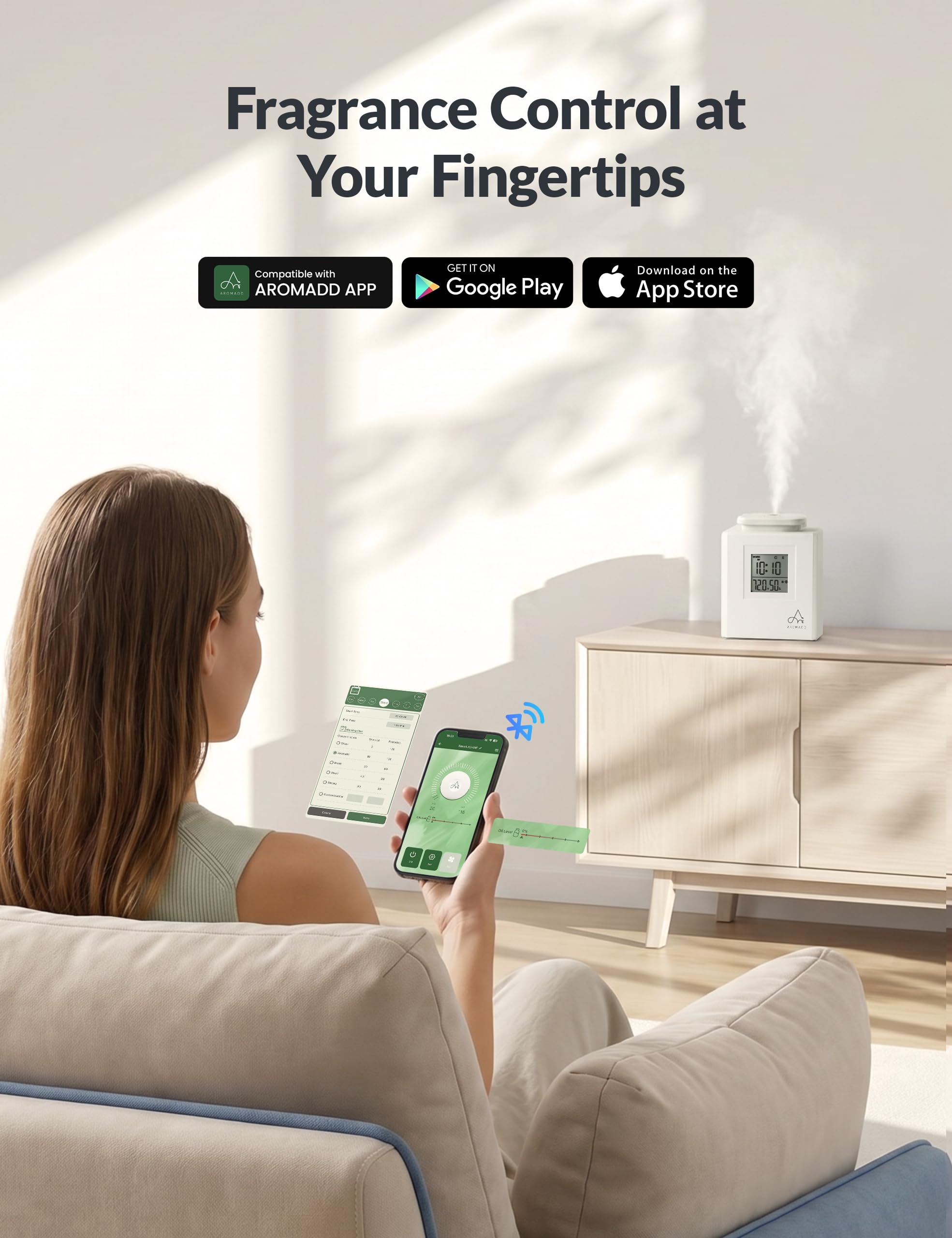 AROMADD U4 ejemplo de montaje en pared para ahorro de espacio y operación continua