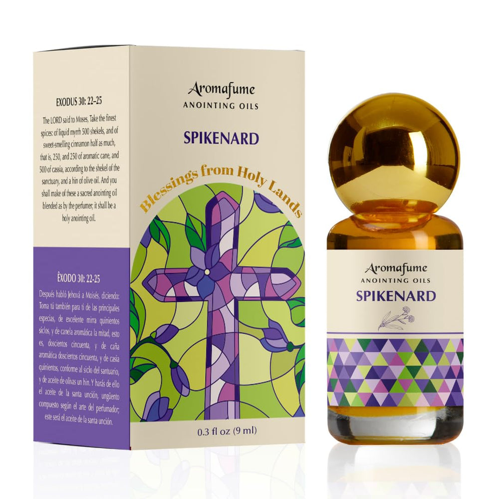 Aromafume aceite nardos frontal mostrando frasco y etiqueta beneficios devoción