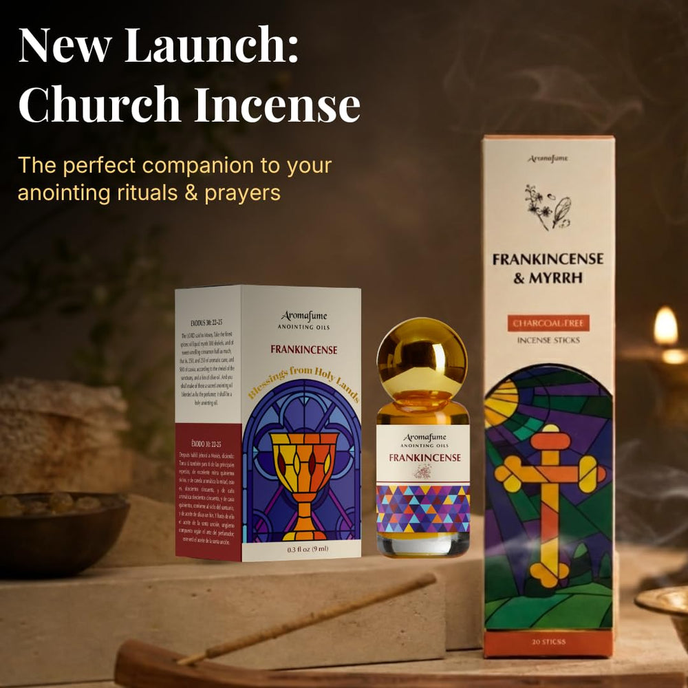Aromafume aceite junto a Biblia y rosario para uso devocional y ambiente sagrado