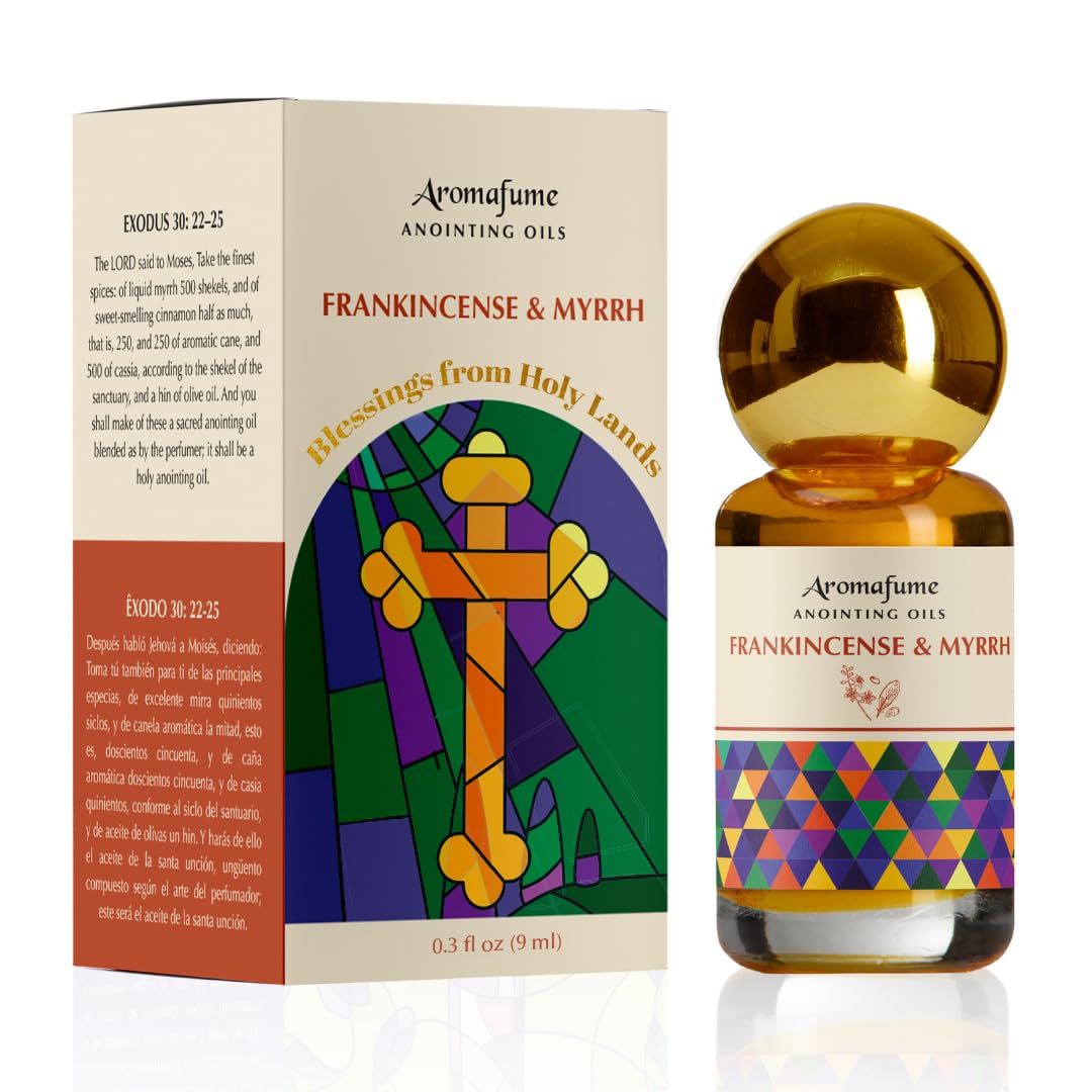 Aromafume botella frontal del aceite de unción con aspecto ceremonial y confianza