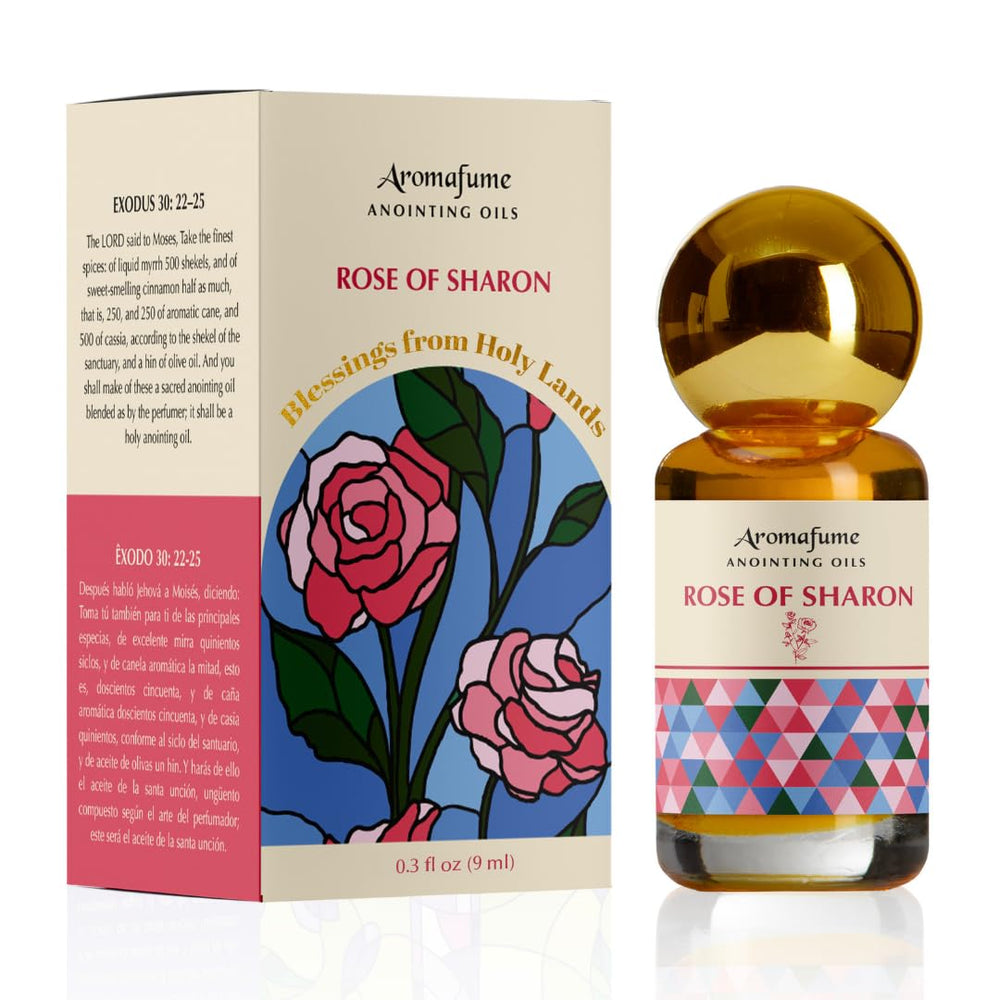 Aromafume frasco frontal Rose of Sharon mostrando diseño y tamaño fácil de llevar