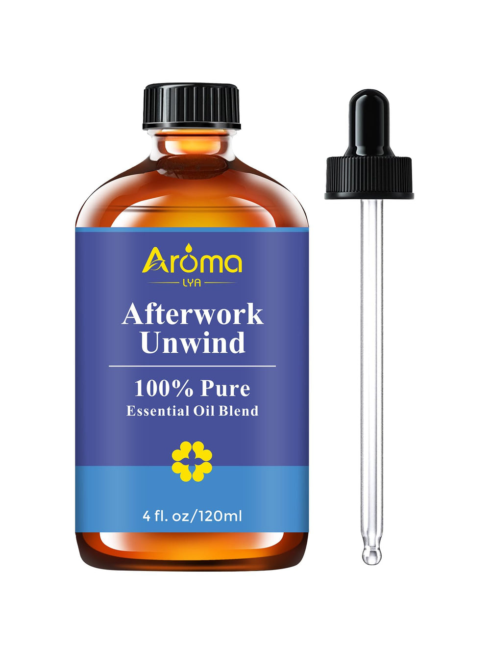 AromaLYA botella frontal Afterwork Unwind mostrando envase y diseño, beneficio ambiente relajado