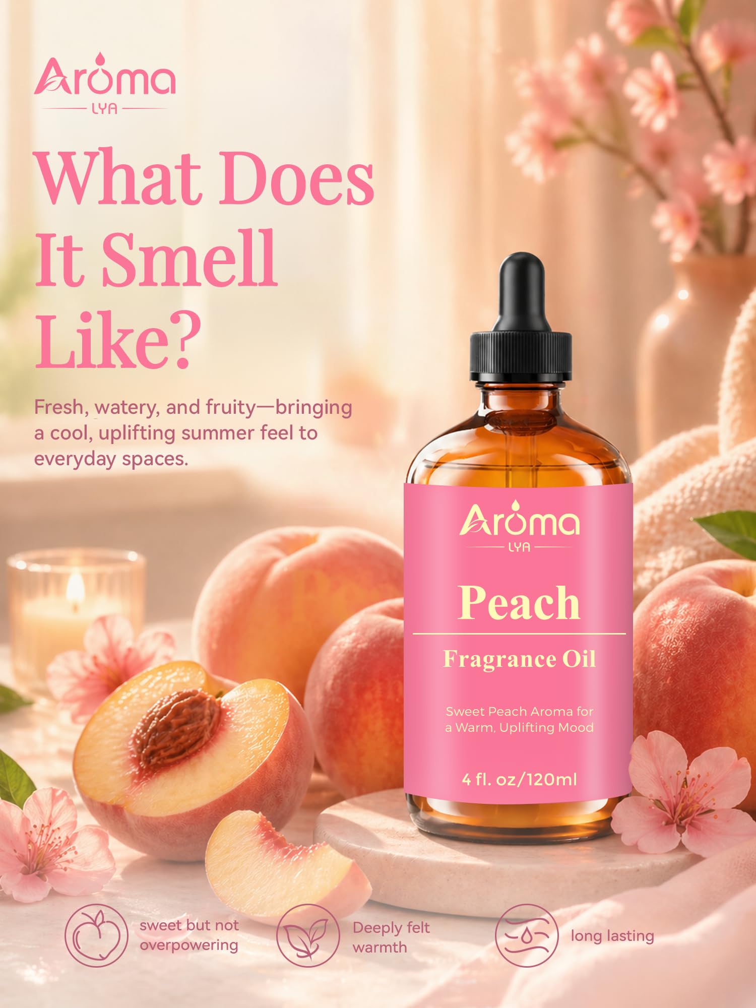 AromaLYA aceite durazno en difusor con agua creando ambiente acogedor