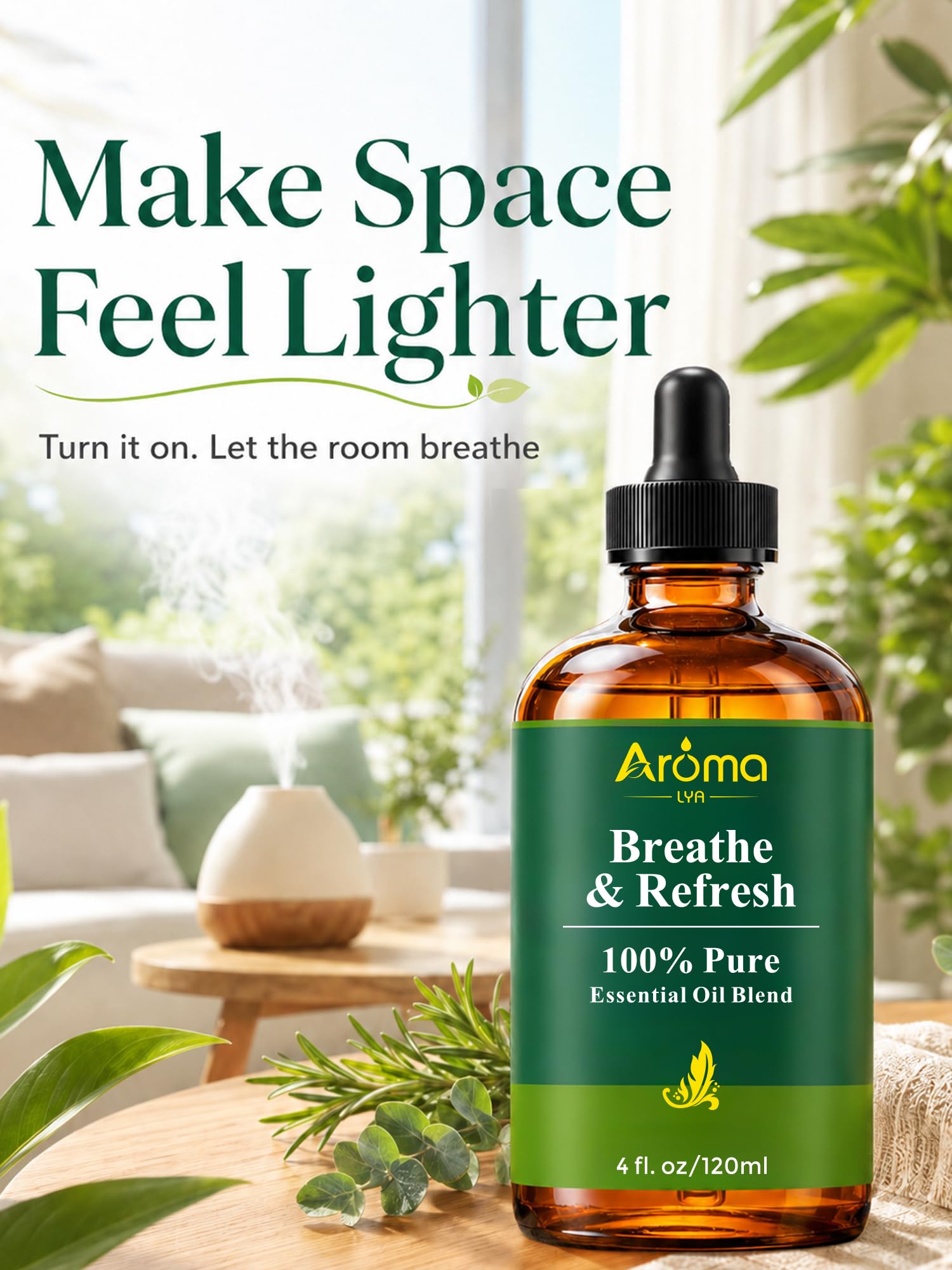 AromaLYA sobre hojas de eucalipto y menta resaltando frescor