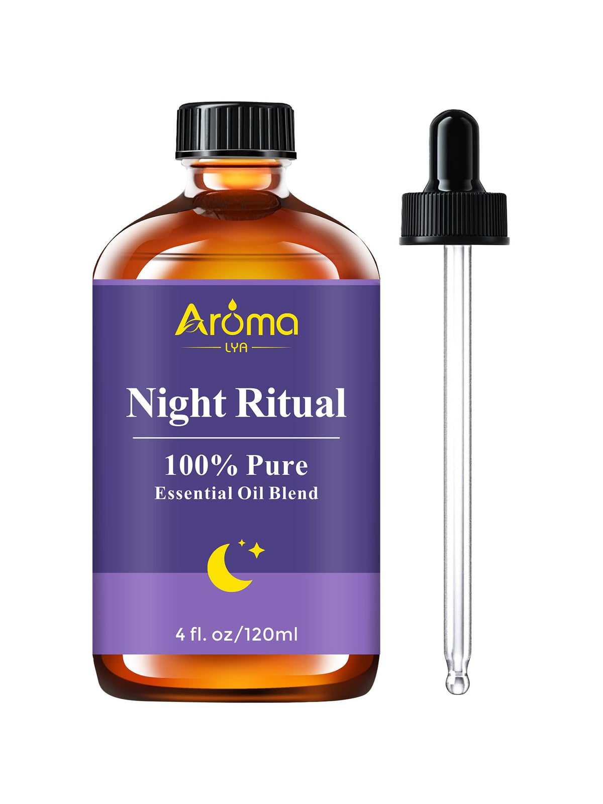 AromaLYA Night Ritual vista frontal con botella y diseño claro beneficiando la relajación