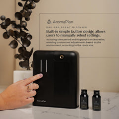AromaPlan difusor en sala en uso con ambiente acogedor y olor duradero