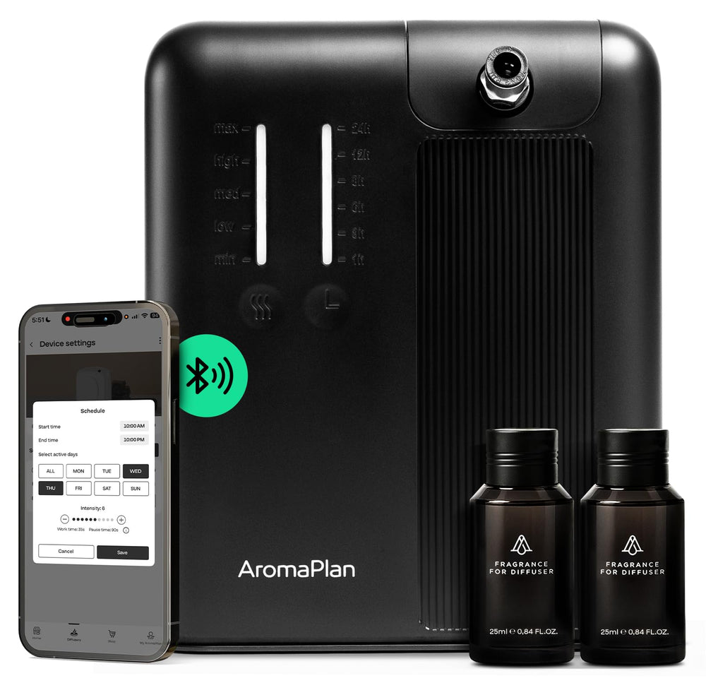 AromaPlan imagen frontal del difusor mostrando diseño elegante y beneficio estética