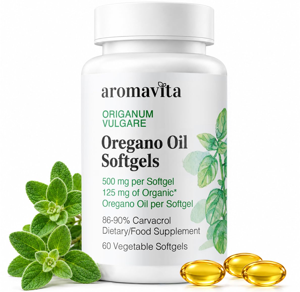 AROMAVITA frasco delantero orgánico muestra seguridad y confianza