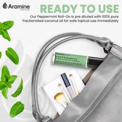 Aromine roll-on de 10ml en mano para comparar tamaño y portabilidad