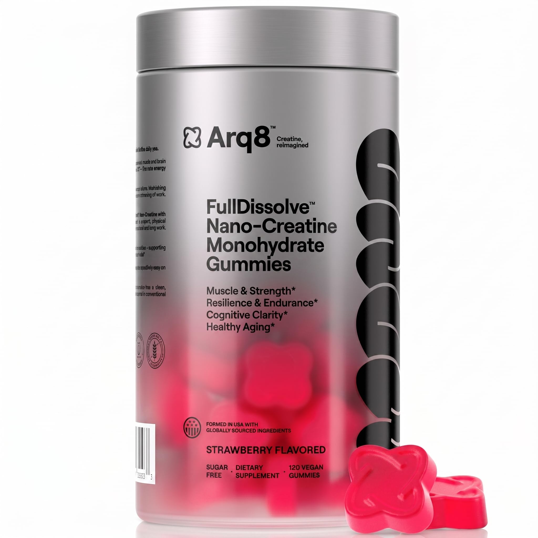 ARQ8 LONGEVITY envase frontal mostrando las gomitas y beneficios