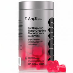 ARQ8 LONGEVITY envase frontal mostrando las gomitas y beneficios