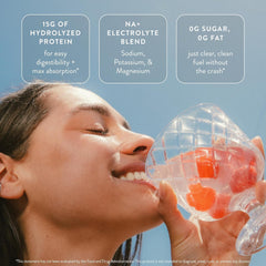 Arrae bebida lista en vaso con agua clara, hidratación refrescante postentreno