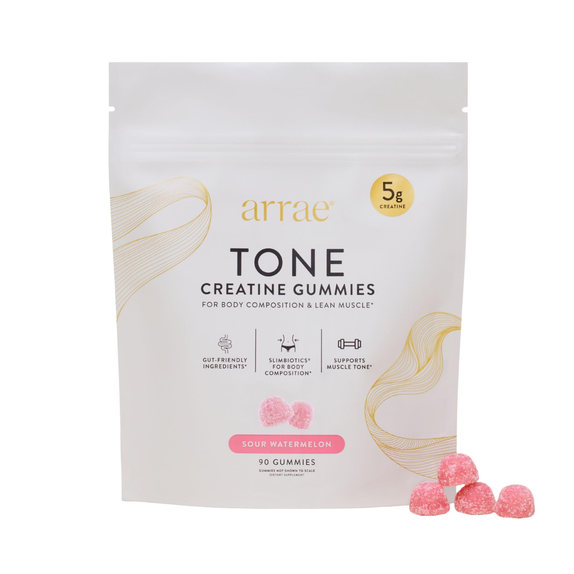 Arrae tone gomitas frontal del envase mostrando etiqueta y beneficio práctico