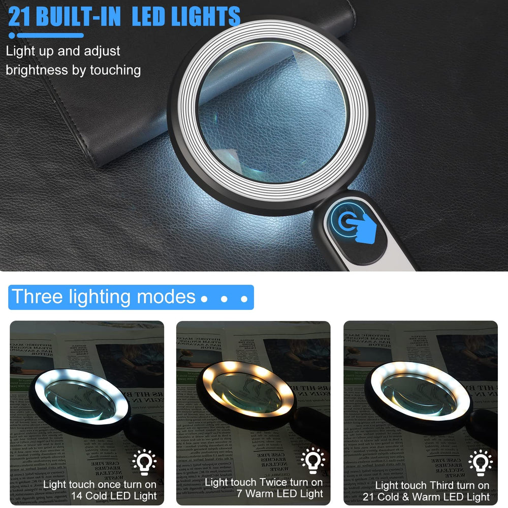 Arsir luces 21 LED encendidas indicando modos frío y cálido para mejor contraste