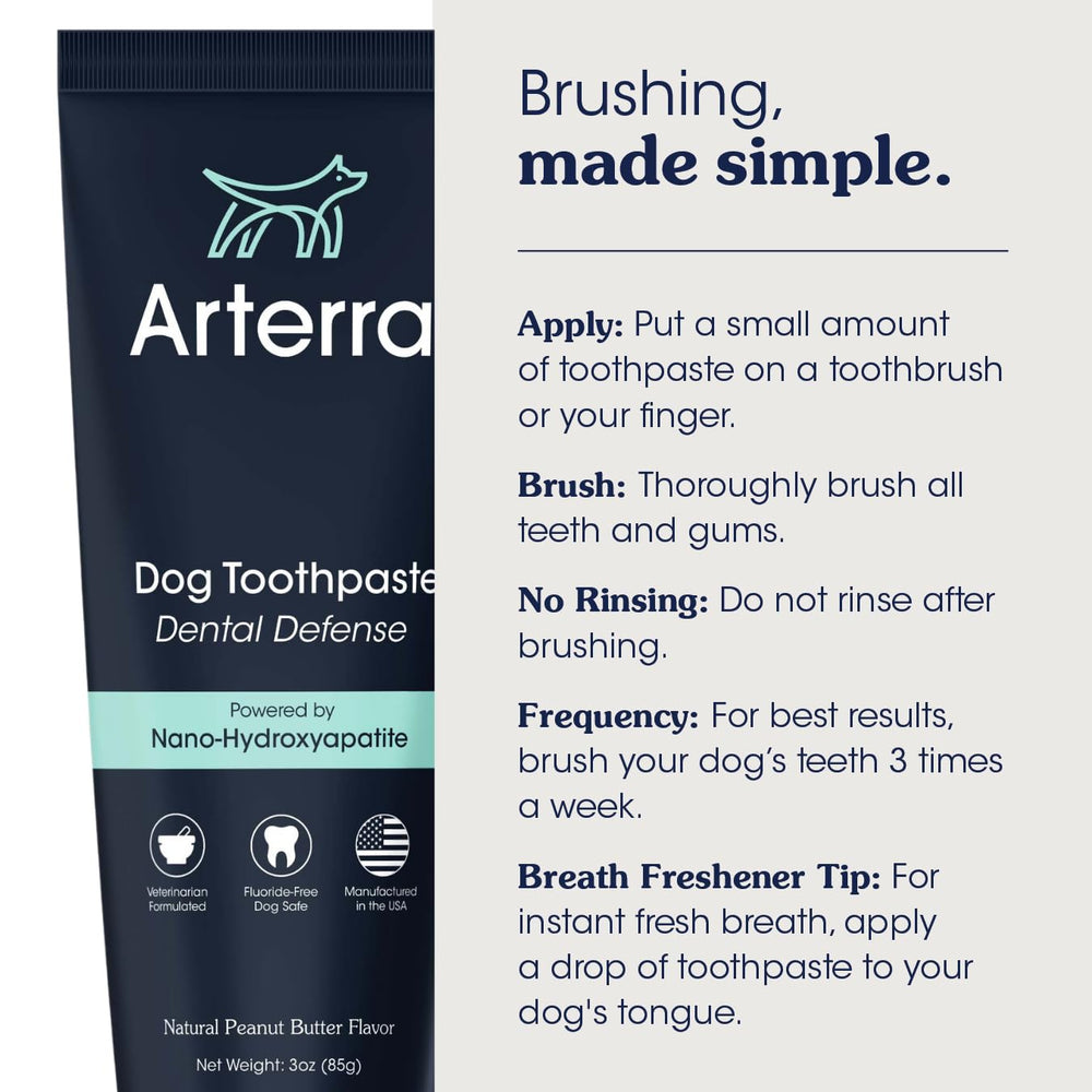 Arterra perro aceptando cepillado con pasta, demuestra sabor atractivo y menor estrés