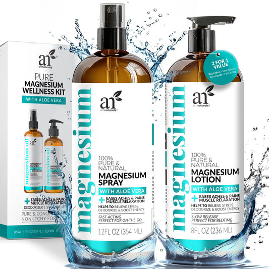 ArtNaturals set frontal mostrando spray y loción para cuidado muscular