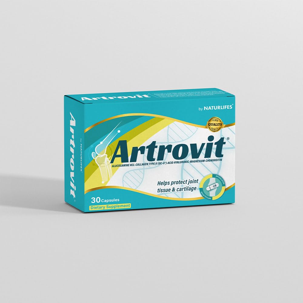 Artrovit empaque frontal mostrando ingredientes clave y beneficio de movilidad