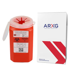 Contenedor ARXG 1.5 qt vista frontal, solución segura para residuos punzocortantes