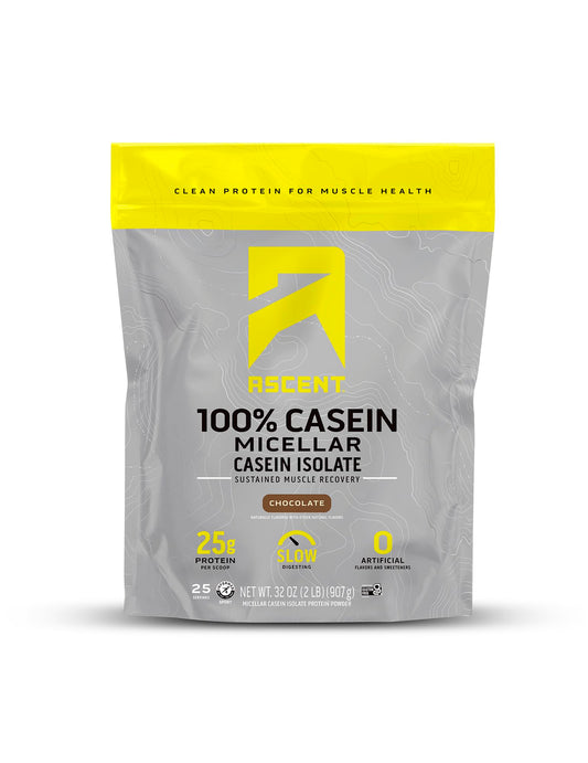 Ascent empaque frontal chocolate mostrando 2 lb y beneficios de proteína