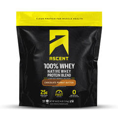 Ascent envase frontal mostrando sabor Chocolate Peanut Butter y claridad de ingredientes