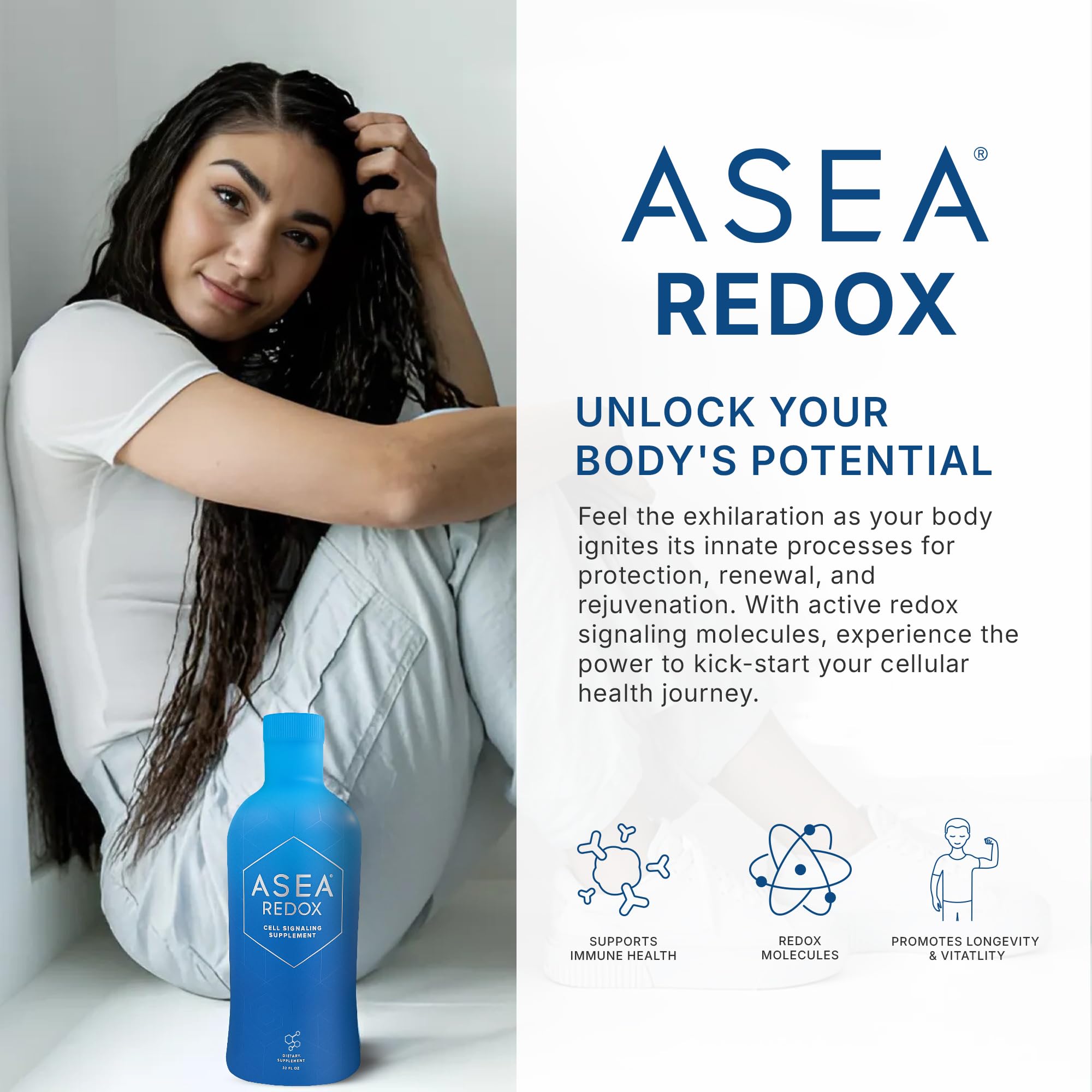 ASEA una gota en la mano mostrando uso fácil y dosificación práctica