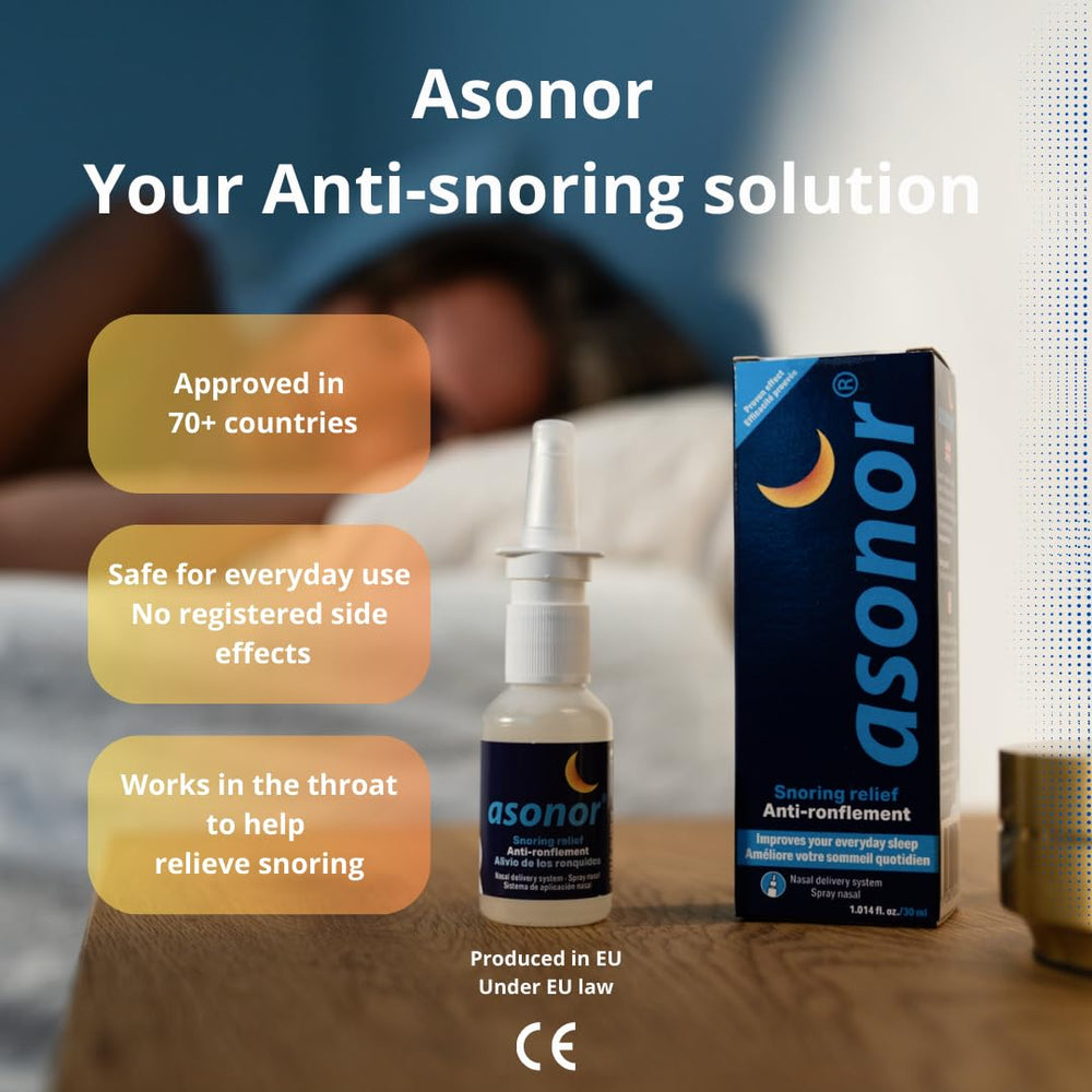 Asonor detalle del frasco y boquilla, diseño práctico para aplicación nasal fácil