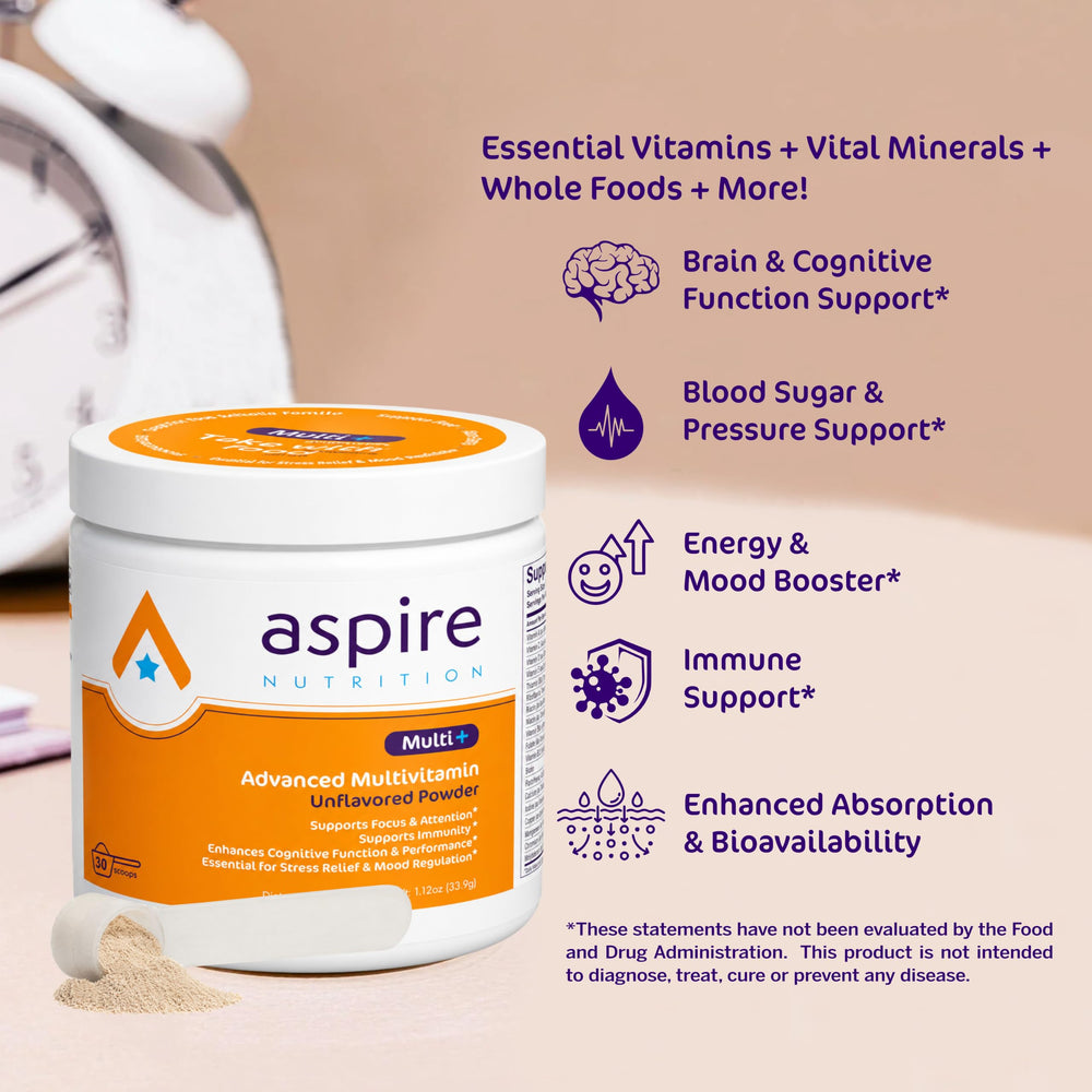 Vaso con Aspire Multi+ disuelto en agua destacando la comodidad de preparación