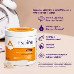 Vaso con Aspire Multi+ disuelto en agua destacando la comodidad de preparación